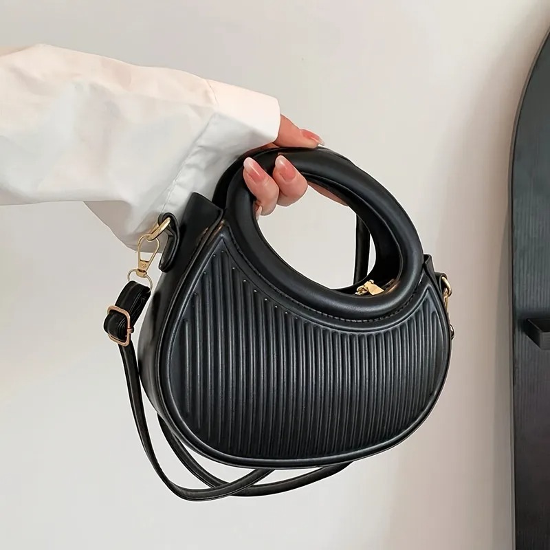 Women’s Stripe Design Crossbody Bag – Elegant Synthetic Leather Shoulder Handbag & Purse
