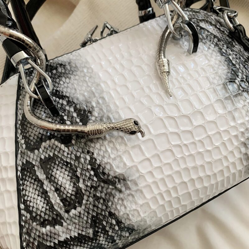 Crocodile Pattern Top-Handle Shell Bag with Snake Hardware, Shoulder & Crossbody Style - Image 10