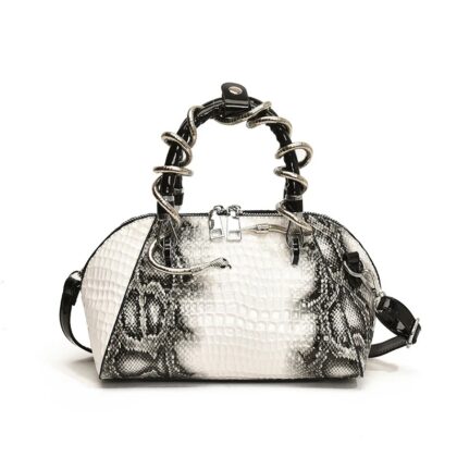 Crocodile Pattern Top-Handle Shell Bag with Snake Hardware, Shoulder & Crossbody Style