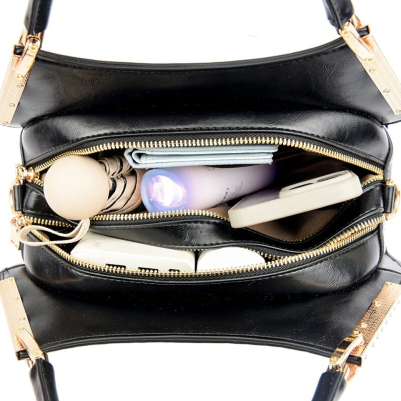 Leather Women’s Handbag – Designer Shoulder & Crossbody Bag with Two-Layer Hobo Style - Image 3