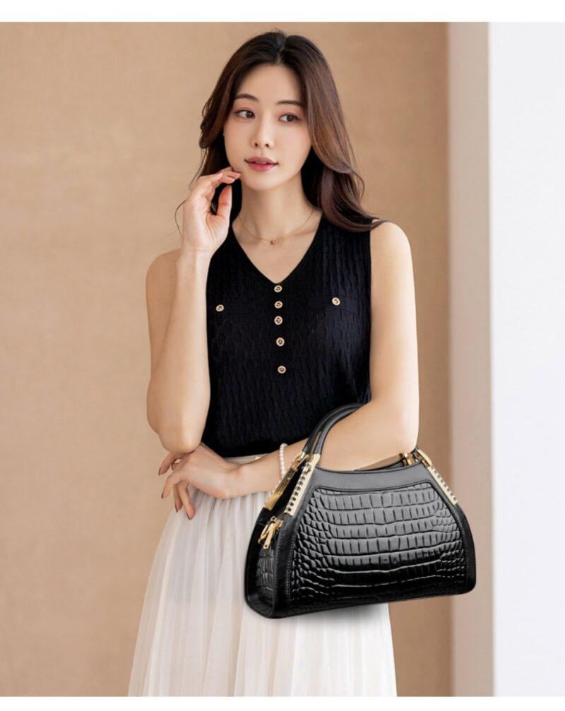 Leather Women’s Handbag – Designer Shoulder & Crossbody Bag with Two-Layer Hobo Style - Image 8